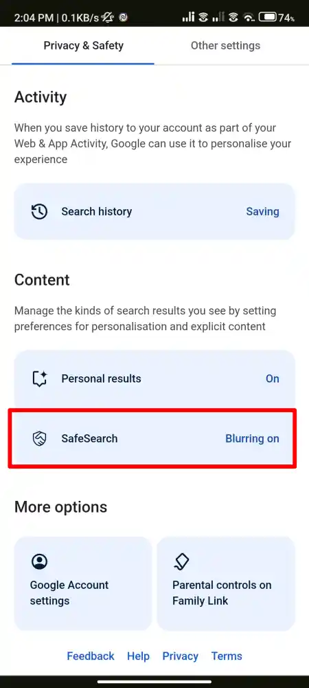 Turn Off SafeSearch on Google on mobile