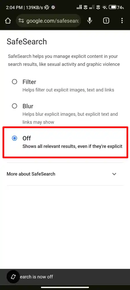 Turn Off SafeSearch on Google on mobile