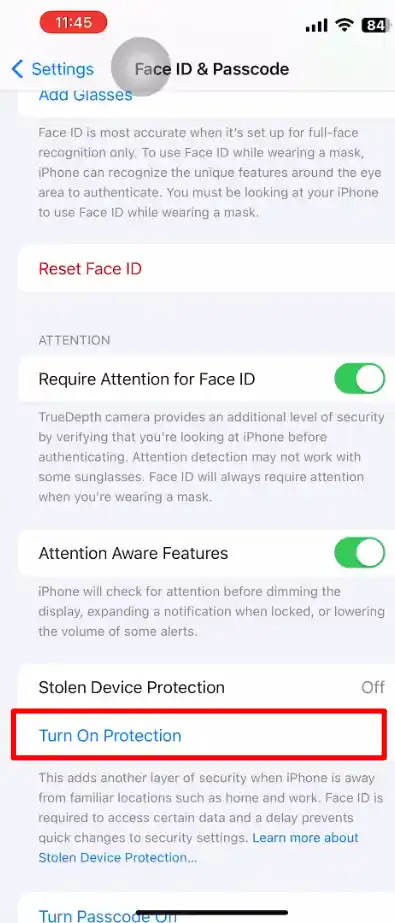 Turn on Stolen Device Protection on iPhone