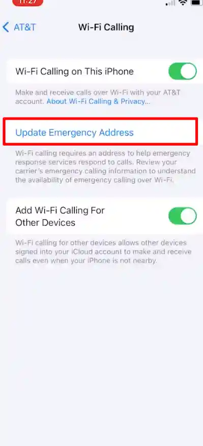 Update emergency address for wifi calling