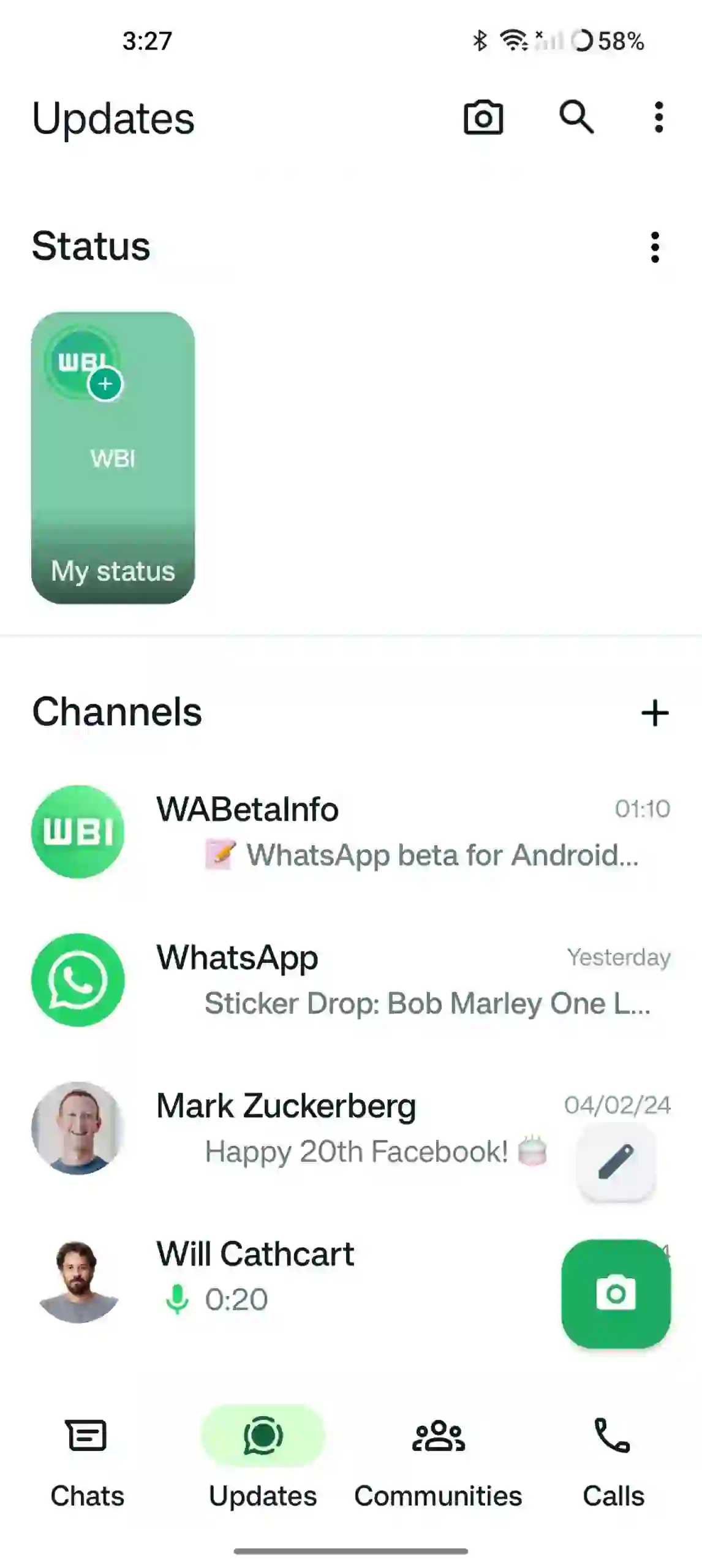 WhatsApp New Status Bar UI