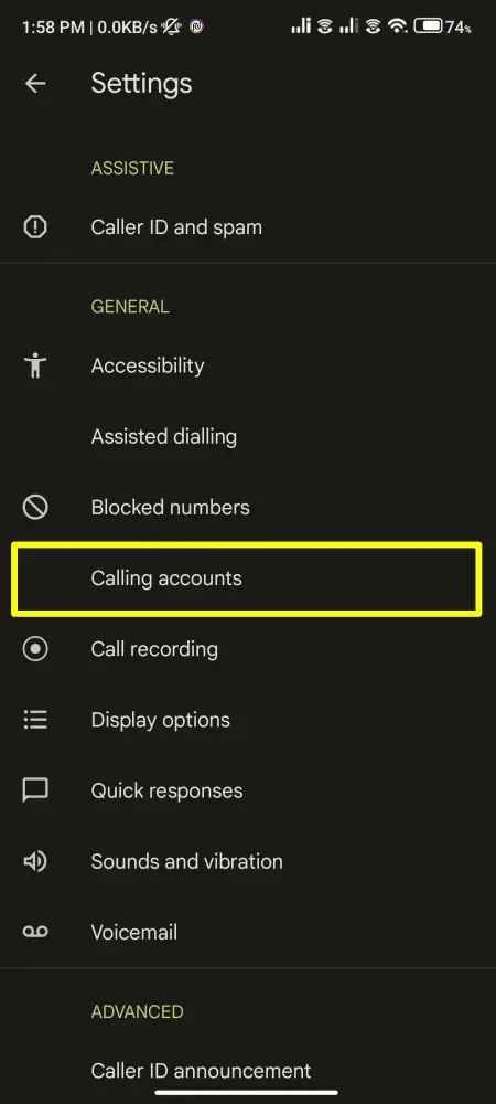 Calling Accounts option