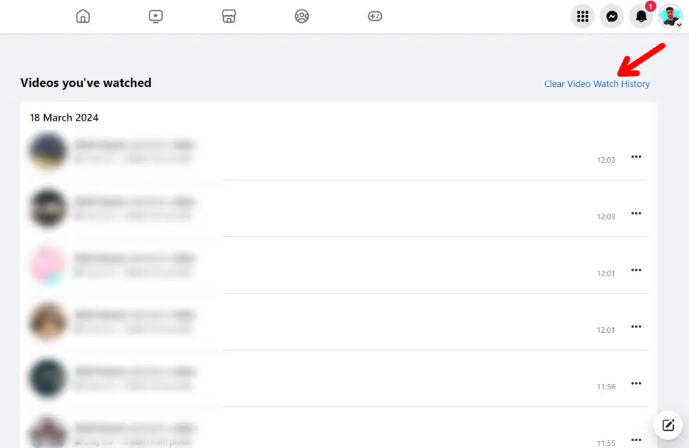 Delete Facebook Video Watch History