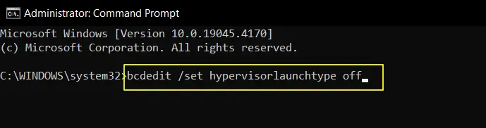Disable Hyper-V on Windows using BCDedit command
