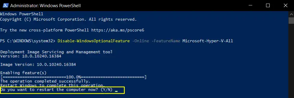 Disable Hyper-V on Windows using Powershell