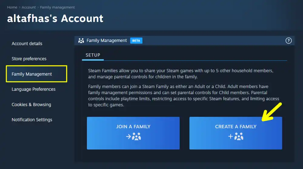 create your steam family