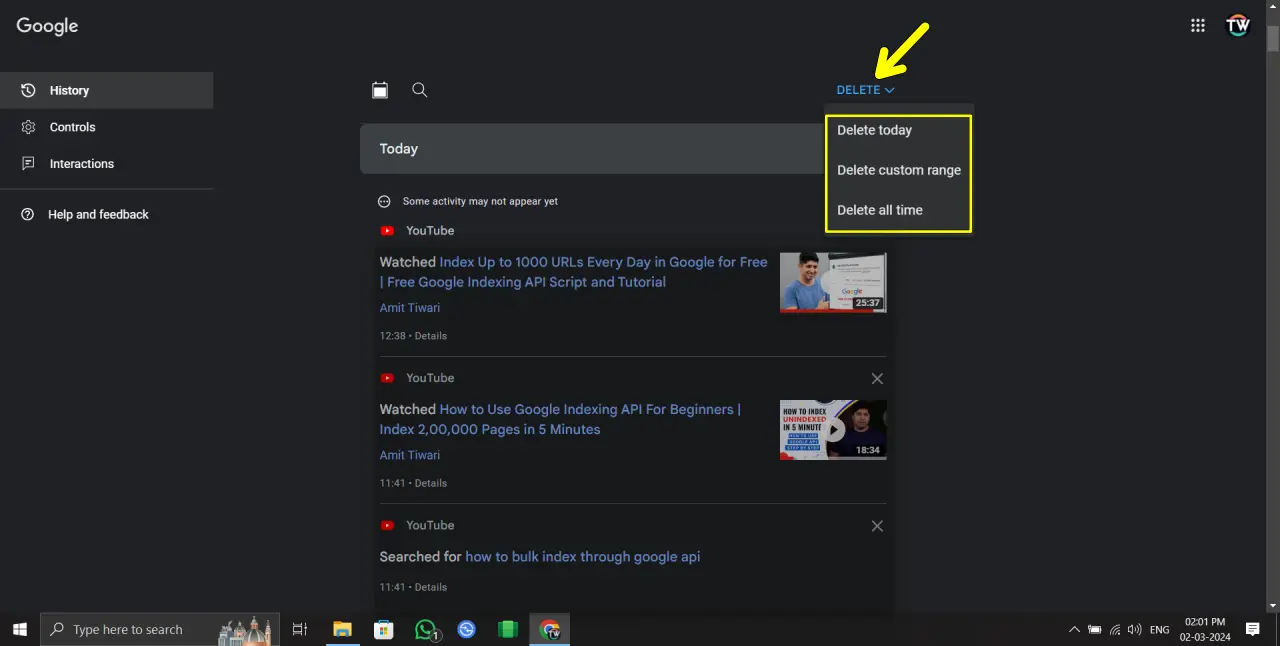 Delete YouTube Search and Watch History