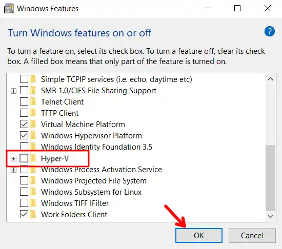 Disable Hyper-V on Windows using control panel