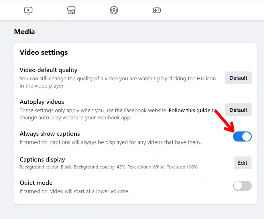 Enable Captions in Facebook Videos on desktop