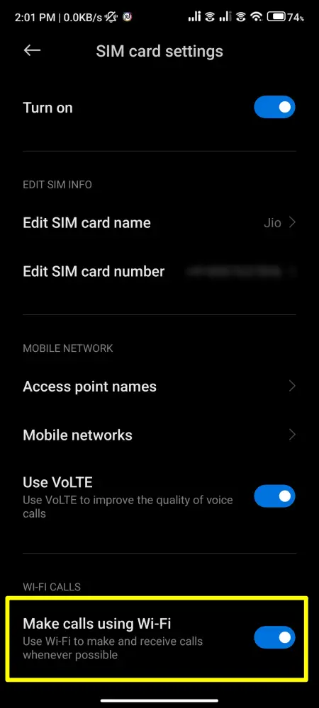 Enable Wi-Fi calling on android