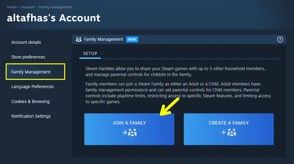 Steam family join option