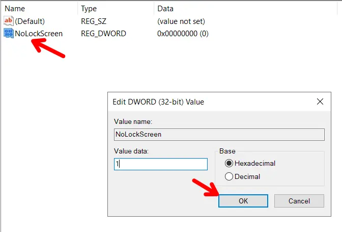 Disable Lock Screen on Windows 10 using Registry editor