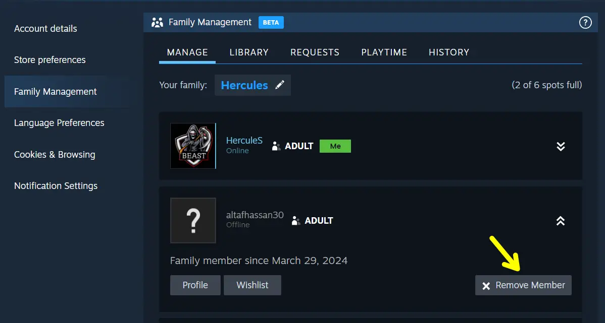 Remove Members From Steam Families