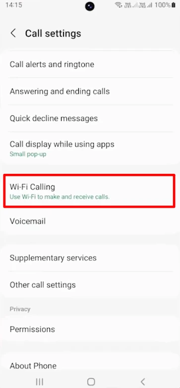 Wifi calling option samsung device