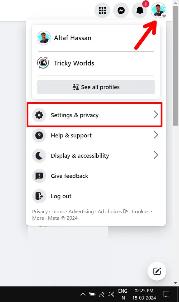 facebook web setting