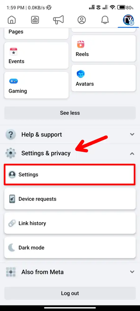 facebook app setting