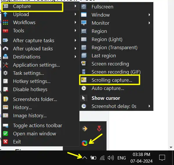 Share X Scrolling Capture option