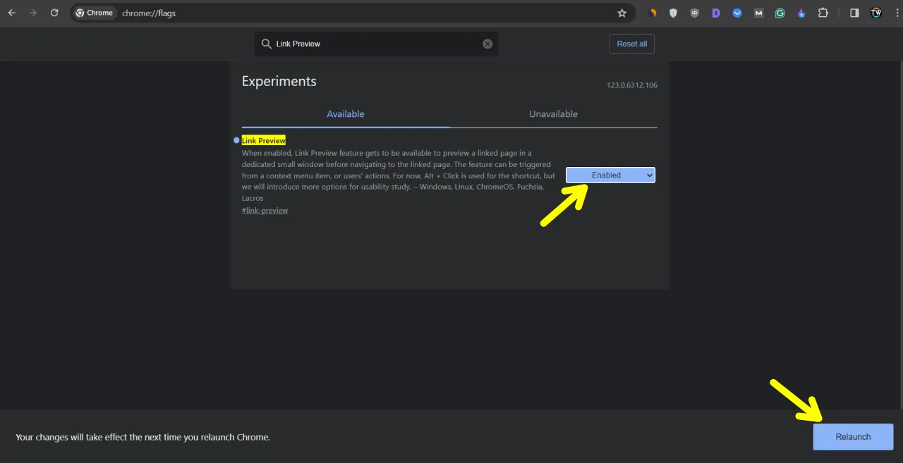 Enable Google Chrome Link Preview from flags