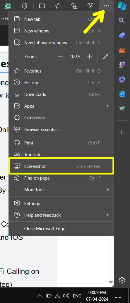 Microsoft edge Screenshot option