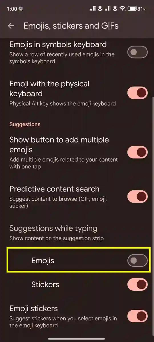 Turn Off Emoji Suggestions