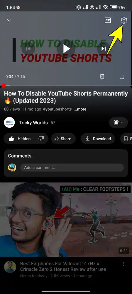 Youtube mobile video setting