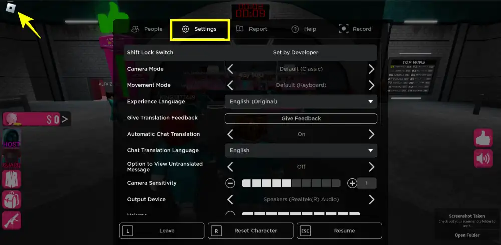 roblox setting