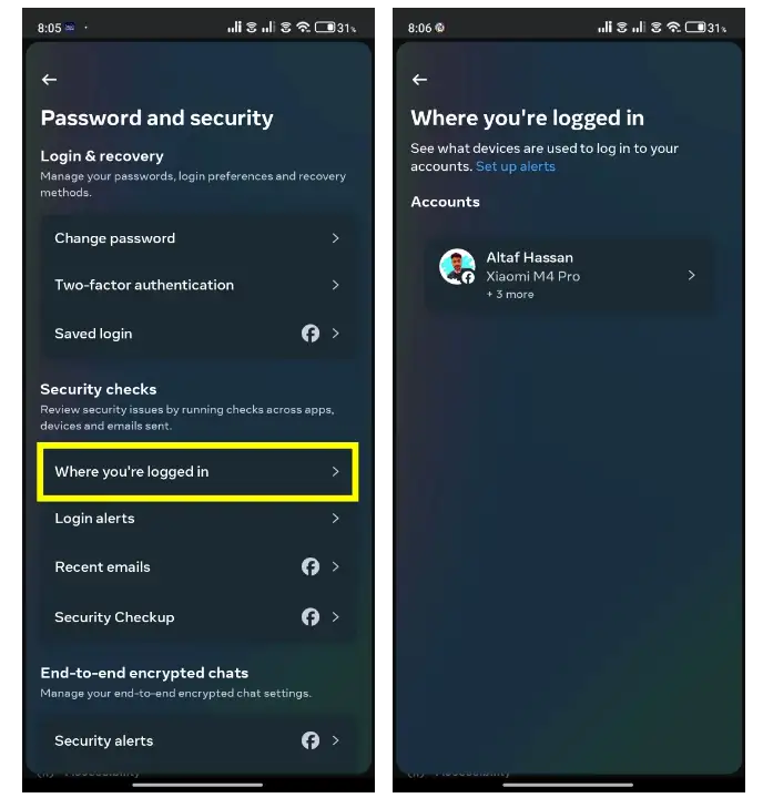 devices where you logged in