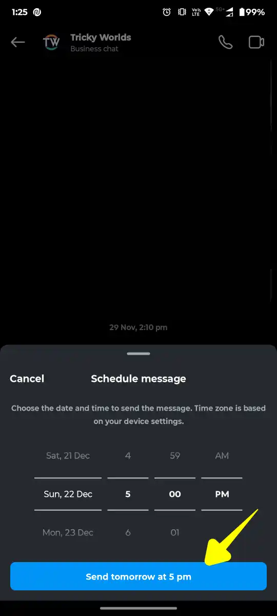 Select date and time for your message
