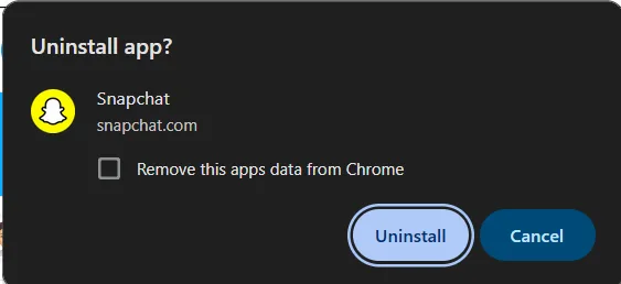 Uninstall Snapchat Web Shortcut App